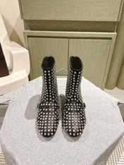 ALAIA SHORT BOOTS IN BLACK LAMBSKIN ATTACH RHINSTONES