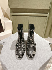 ALAIA SHORT BOOTS IN BLACK LAMBSKIN ATTACH RHINSTONES