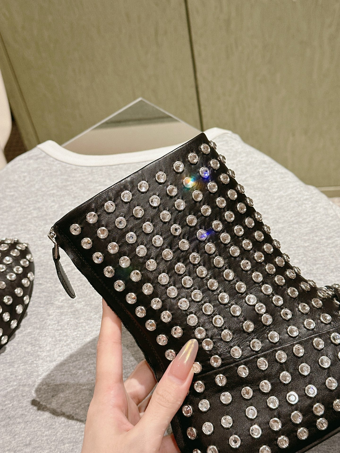 ALAIA SHORT BOOTS IN BLACK LAMBSKIN ATTACH RHINSTONES