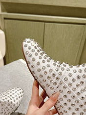 ALAIA SHORT BOOTS IN WHITE LAMBSKIN ATTACH RHINSTONES