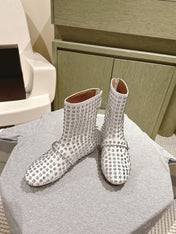 ALAIA SHORT BOOTS IN WHITE LAMBSKIN ATTACH RHINSTONES
