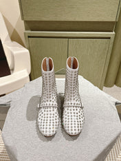 ALAIA SHORT BOOTS IN WHITE LAMBSKIN ATTACH RHINSTONES