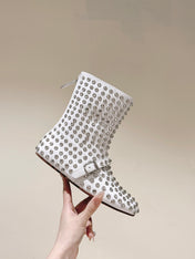 ALAIA SHORT BOOTS IN WHITE LAMBSKIN ATTACH RHINSTONES