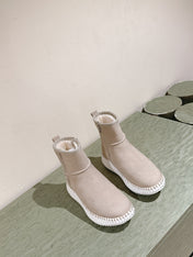 CHLOÉ 26S SHEARLING ANKLE BOOTS IN BEIGE SUEDE