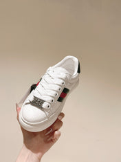 GG ACE SNEAKER WITH WEB IN WHITE EMBOSSED CALFSKIN