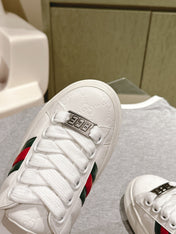 GG ACE SNEAKER WITH WEB IN WHITE EMBOSSED CALFSKIN