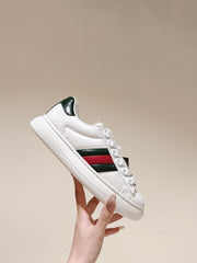 GG ACE SNEAKER WITH WEB IN WHITE EMBOSSED CALFSKIN