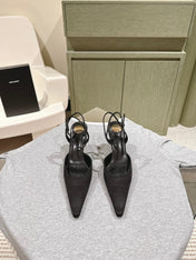 AIMÉE HIGH 8 CM SLINGBACK PUMPS IN BLACK SATIN