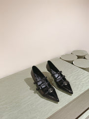 HIGH PUMP 45MM IN BLACK CALFSKIN WITH BLACK STRAPS