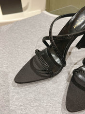 HIGH HEEL MULE 10 CM IN BLACK SATIN WITH RHINESTONES