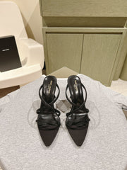 HIGH HEEL MULE 10 CM IN BLACK SATIN WITH RHINESTONES