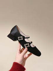 TRÈS VIVIER MARY JANE DOUBLE-STRAP IN BLACK SILK