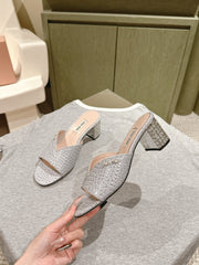 JEWELLED HEEL 55 MULE SANDALS IN SILVER CALFSKIN