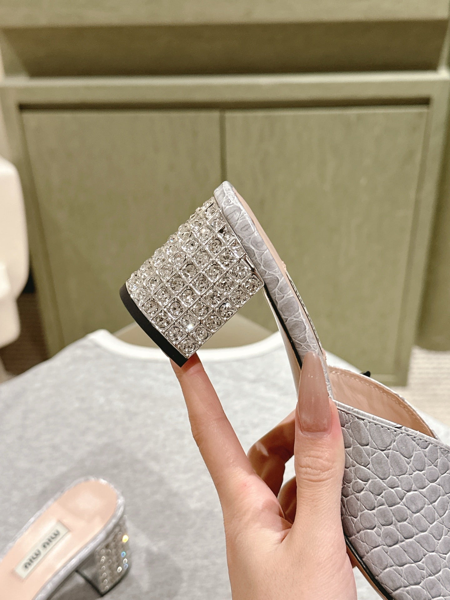 JEWELLED HEEL 55 MULE SANDALS IN SILVER CALFSKIN