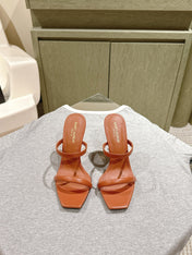 YSL 25S OPYUM HIGH-HEEL SANDALS 100 MM IN BURNT ORANGE BROWN LAMBSKIN