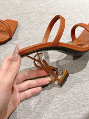 YSL 25S OPYUM HIGH-HEEL SANDALS 100 MM IN BURNT ORANGE BROWN LAMBSKIN