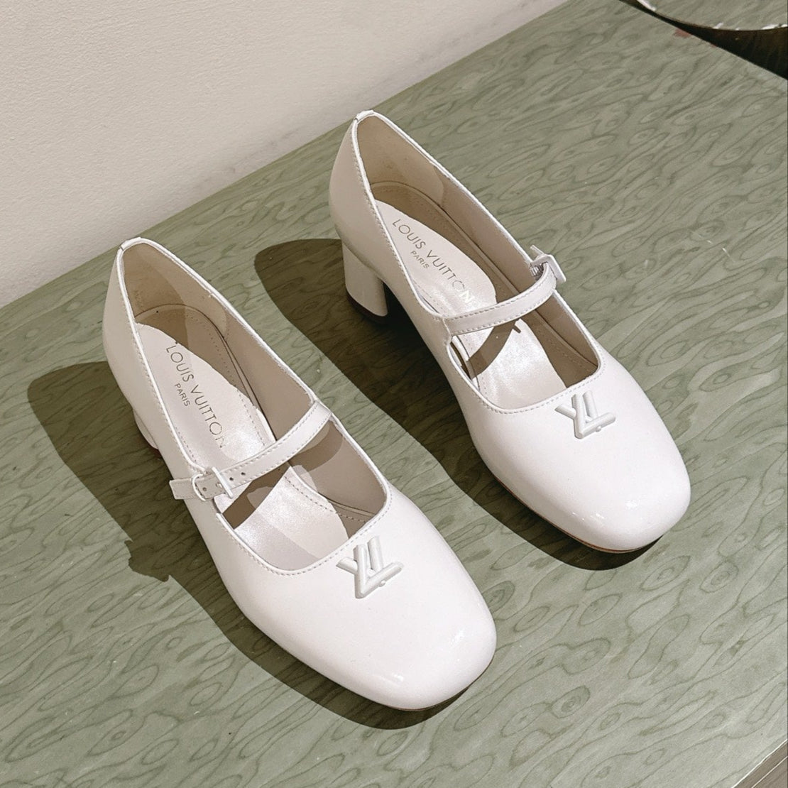 SWING HIGH MARY JANE 55 MM IN WHITE PATENT CALFSKIN