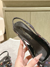 SWING SLINGBACK PUMP 55 MM IN BLACK MONOGRAM CALFSKIN
