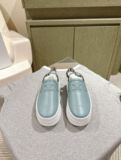 THICK-SOLED ELASTIC BACKLESS SHOES GRANNY SMITH BLUE SHINY CALFSKIN