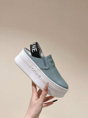 THICK-SOLED ELASTIC BACKLESS SHOES GRANNY SMITH BLUE SHINY CALFSKIN