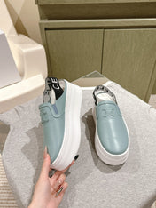 THICK-SOLED ELASTIC BACKLESS SHOES GRANNY SMITH BLUE SHINY CALFSKIN