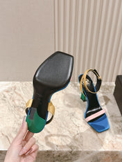 YSL 25S HIGH-HEEL SANDALS 100 MM IN MULTICOLOR SATIN STYLE 2