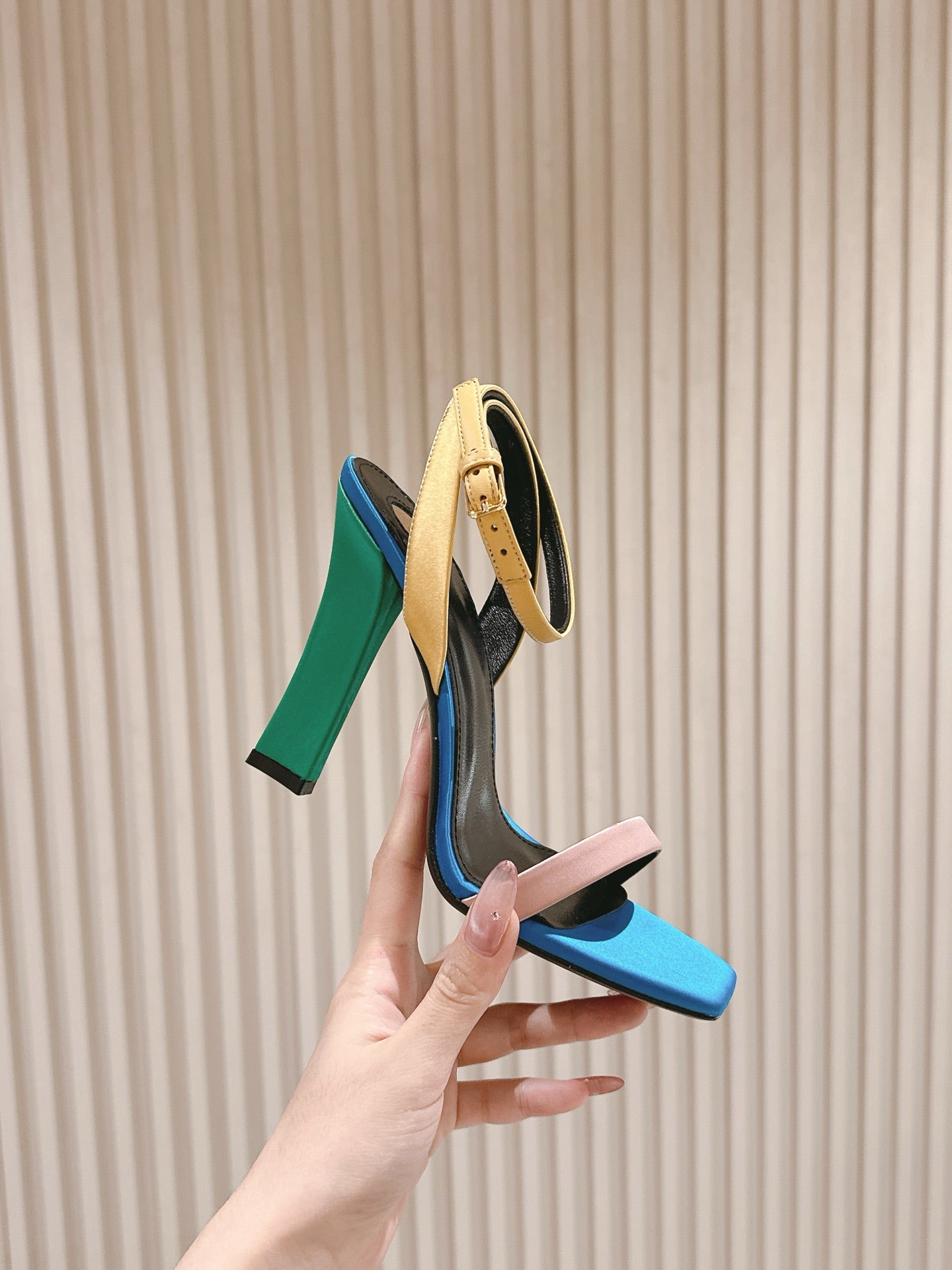 YSL 25S HIGH-HEEL SANDALS 100 MM IN MULTICOLOR SATIN STYLE 2