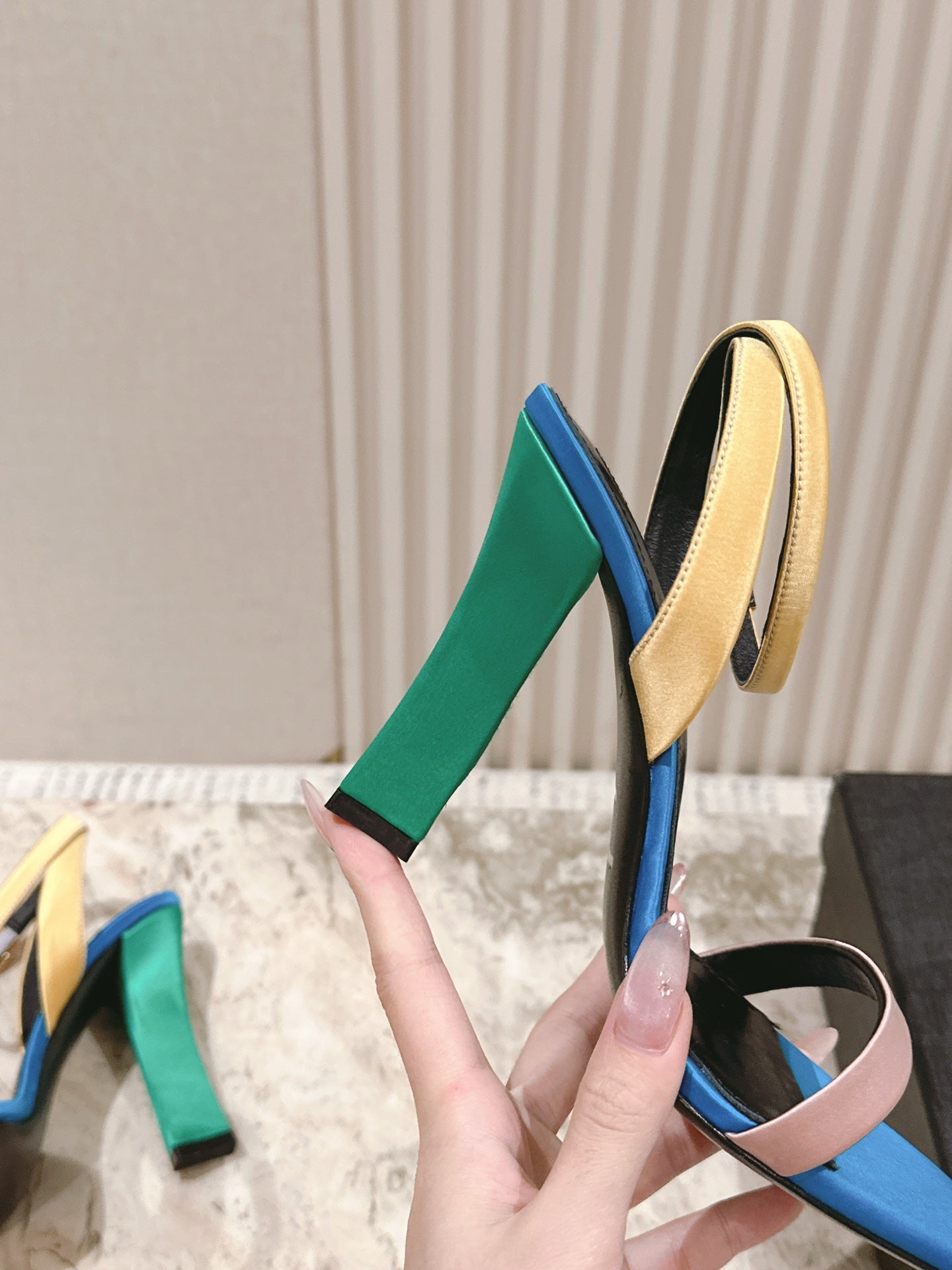 YSL 25S HIGH-HEEL SANDALS 100 MM IN MULTICOLOR SATIN STYLE 2