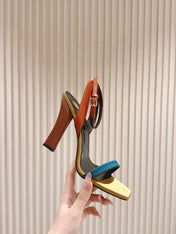 YSL 25S HIGH-HEEL SANDALS 100 MM IN MULTICOLOR SATIN STYLE 1