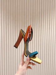 YSL 25S HIGH-HEEL SANDALS 100 MM IN MULTICOLOR SATIN STYLE 1