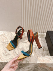 YSL 25S HIGH-HEEL SANDALS 100 MM IN MULTICOLOR SATIN STYLE 1