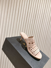 ALAIA HIGH HEEL CHUNKY TWO-STRAP 25S IN PINK BEIGE SUEDE