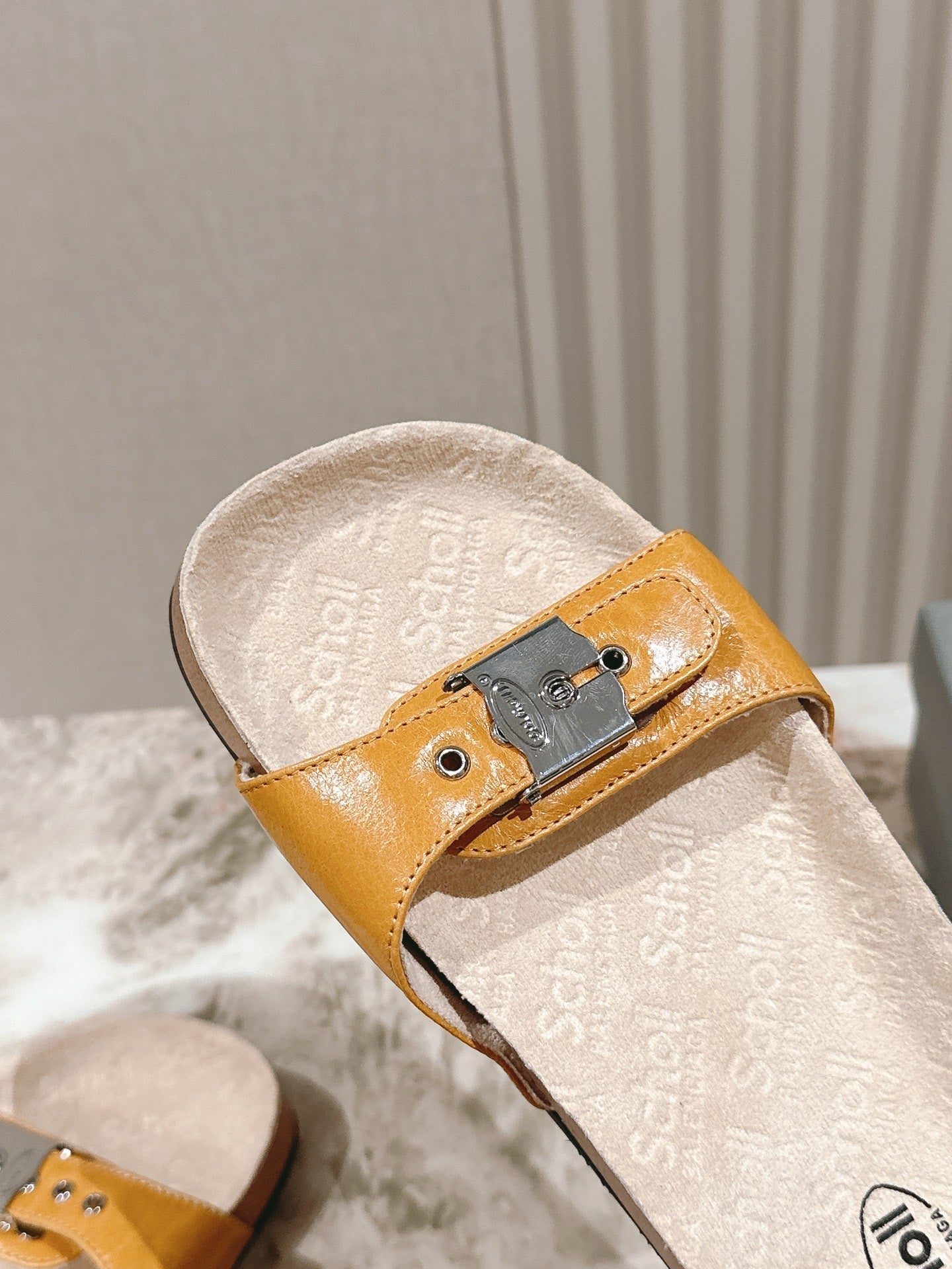 BALENCIAGA 25S SCHOLL SLIDES IN DARK ORANGE PU LEATHER WITH SILVER HARDWARE