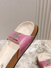 BALENCIAGA 25S SCHOLL SLIDES IN PINK PU LEATHER WITH SILVER HARDWARE