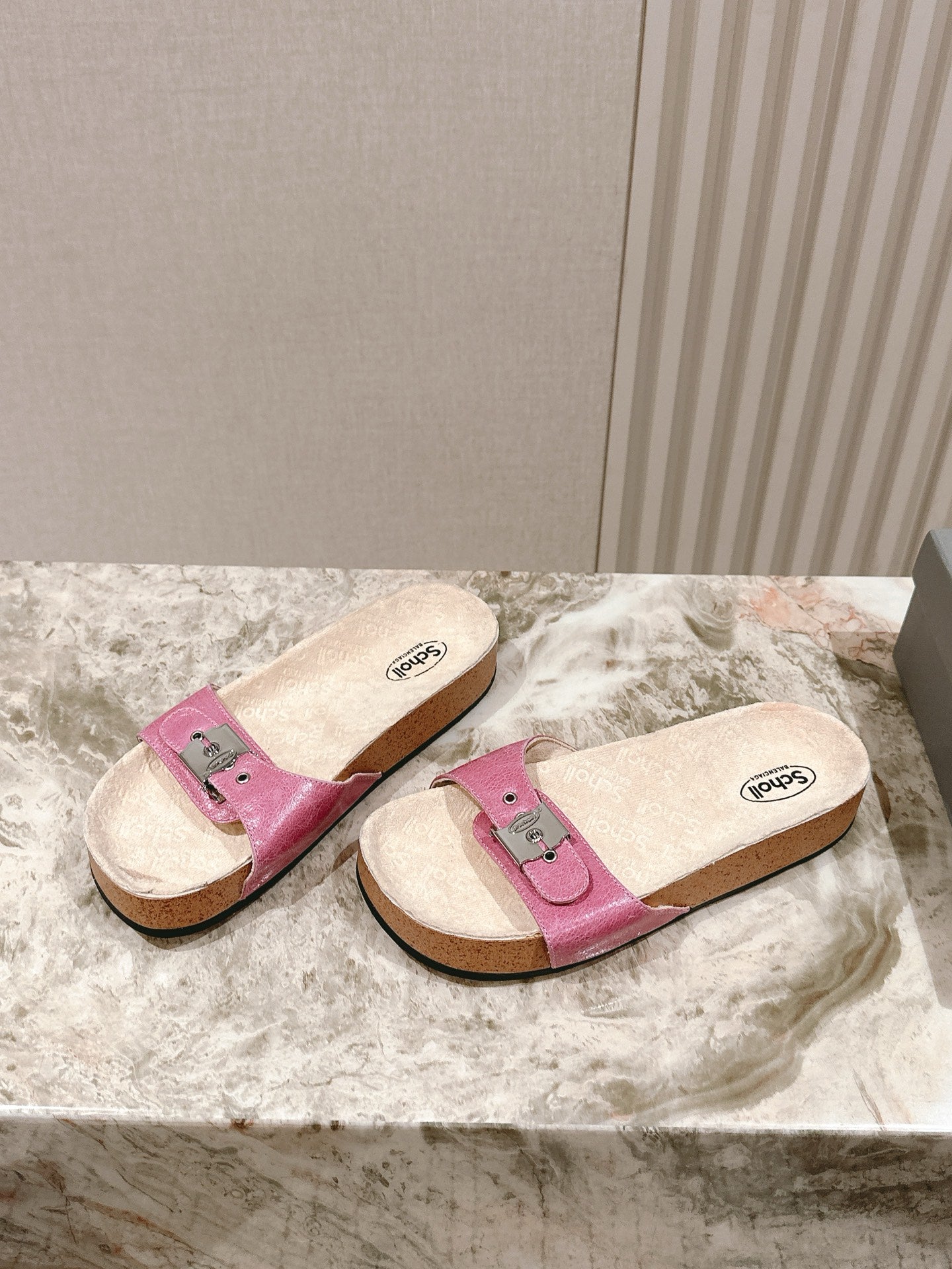 BALENCIAGA 25S SCHOLL SLIDES IN PINK PU LEATHER WITH SILVER HARDWARE