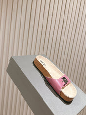 BALENCIAGA 25S SCHOLL SLIDES IN PINK PU LEATHER WITH SILVER HARDWARE