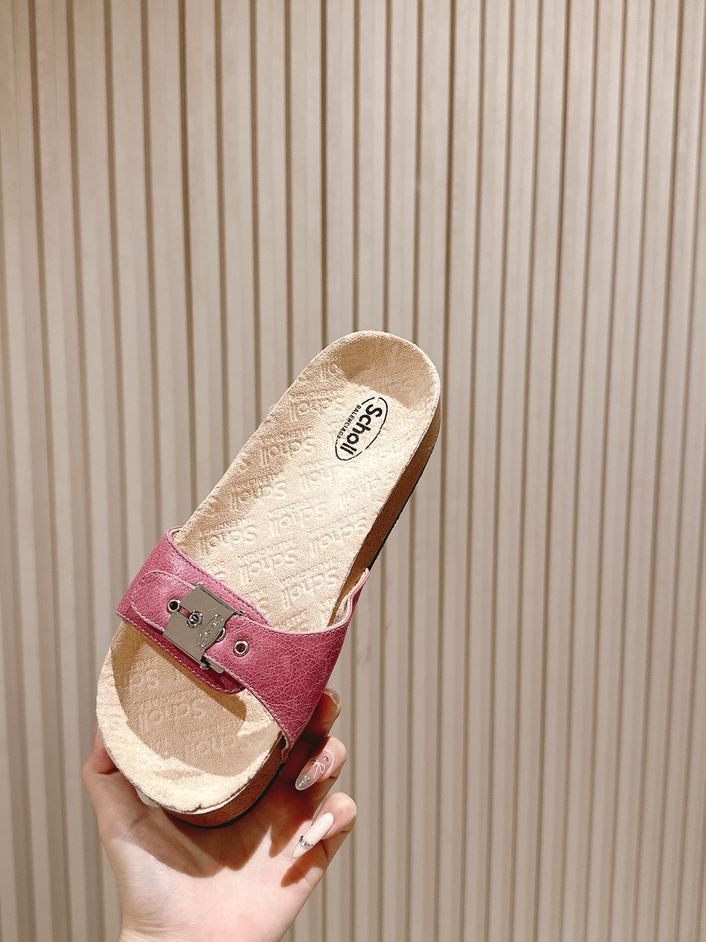 BALENCIAGA 25S SCHOLL SLIDES IN PINK PU LEATHER WITH SILVER HARDWARE