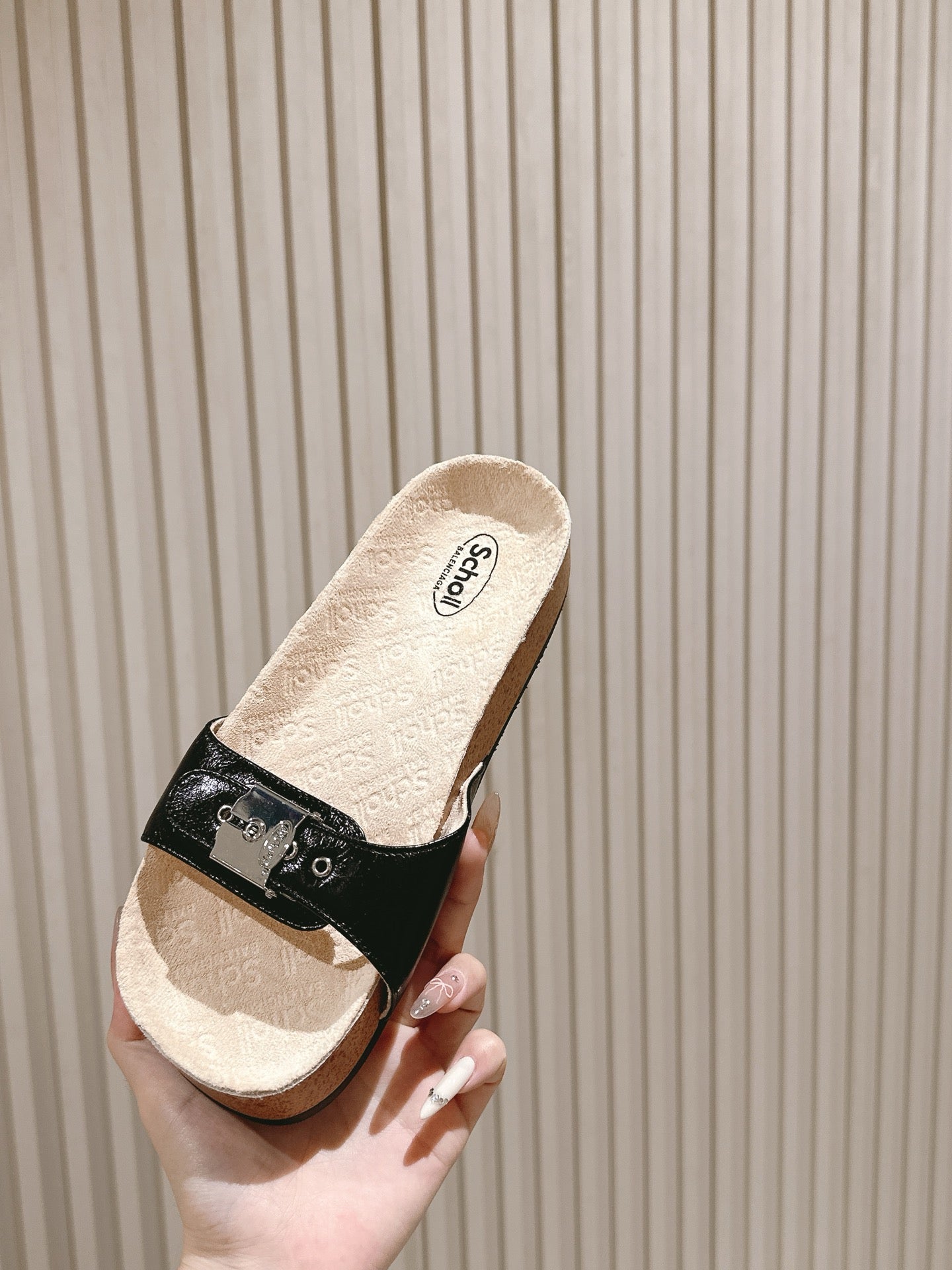 BALENCIAGA 25S SCHOLL SLIDES IN BLACK PU LEATHER WITH SILVER HARDWARE