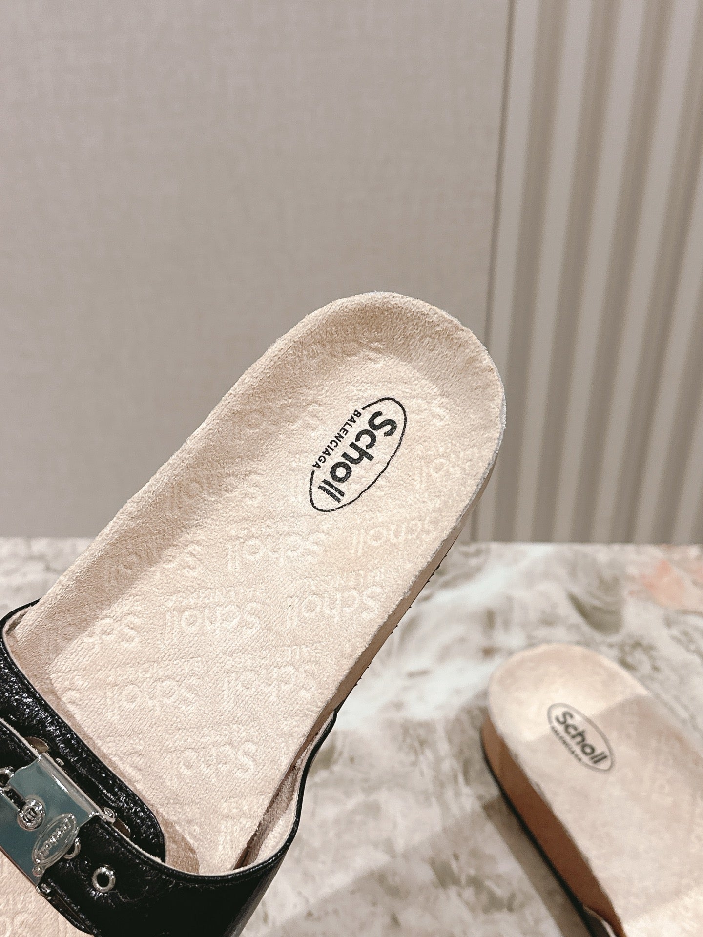 BALENCIAGA 25S SCHOLL SLIDES IN BLACK PU LEATHER WITH SILVER HARDWARE