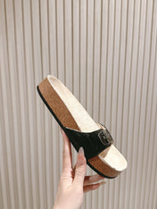 BALENCIAGA 25S SCHOLL SLIDES IN BLACK PU LEATHER WITH SILVER HARDWARE