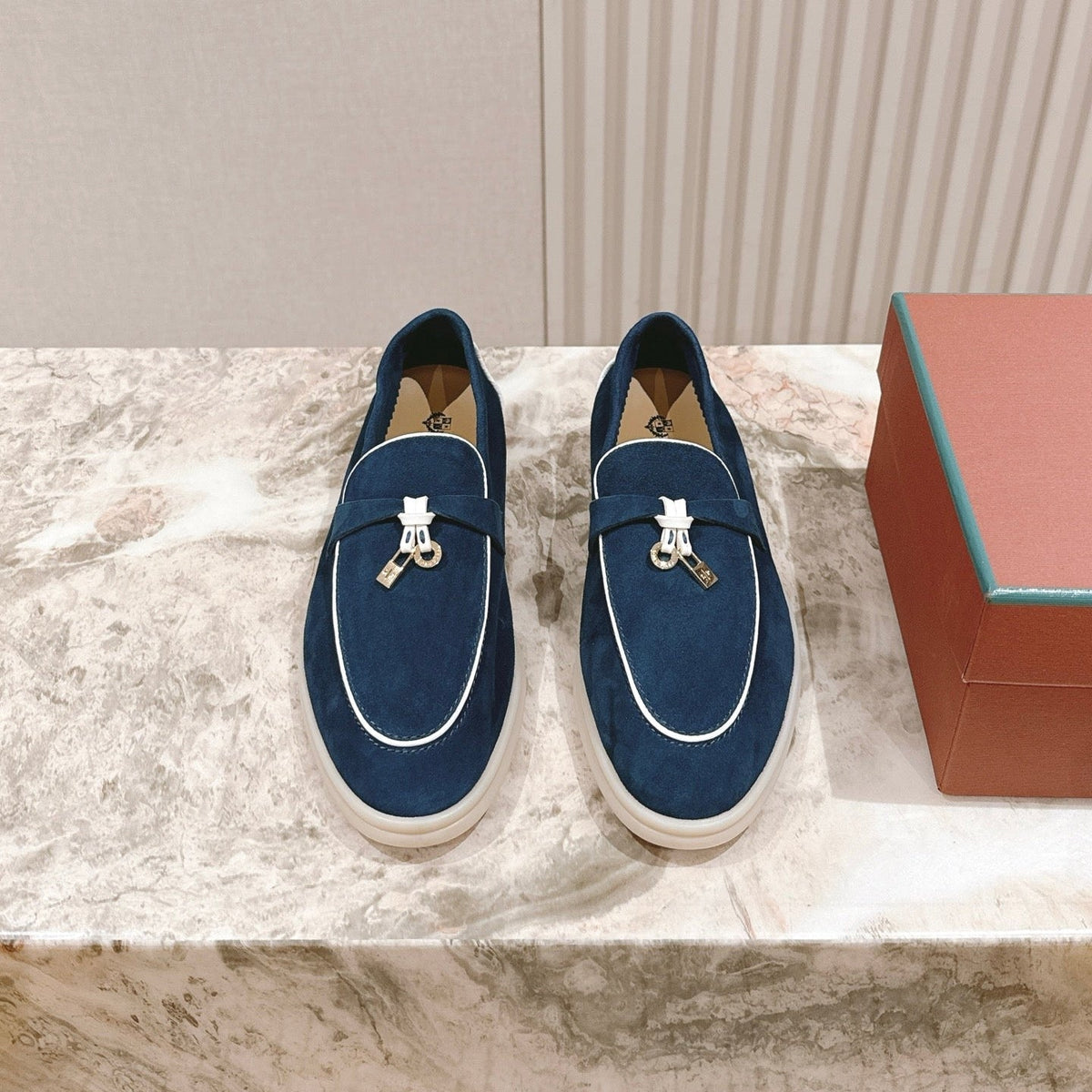 LP LOAFERS 25S IN STEEL BLUE SUEDE WITH SILVER HARDWARE