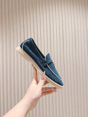 LP LOAFERS 25S IN STEEL BLUE SUEDE WITH SILVER HARDWARE