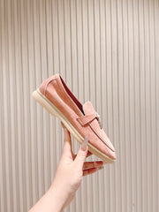 LP LOAFERS 25S IN LIGHT PINK SUEDE WITH SILVER HARDWARE
