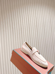 LP LOAFERS 25S IN SOFT BEIGE SUEDE WITH SILVER HARDWARE