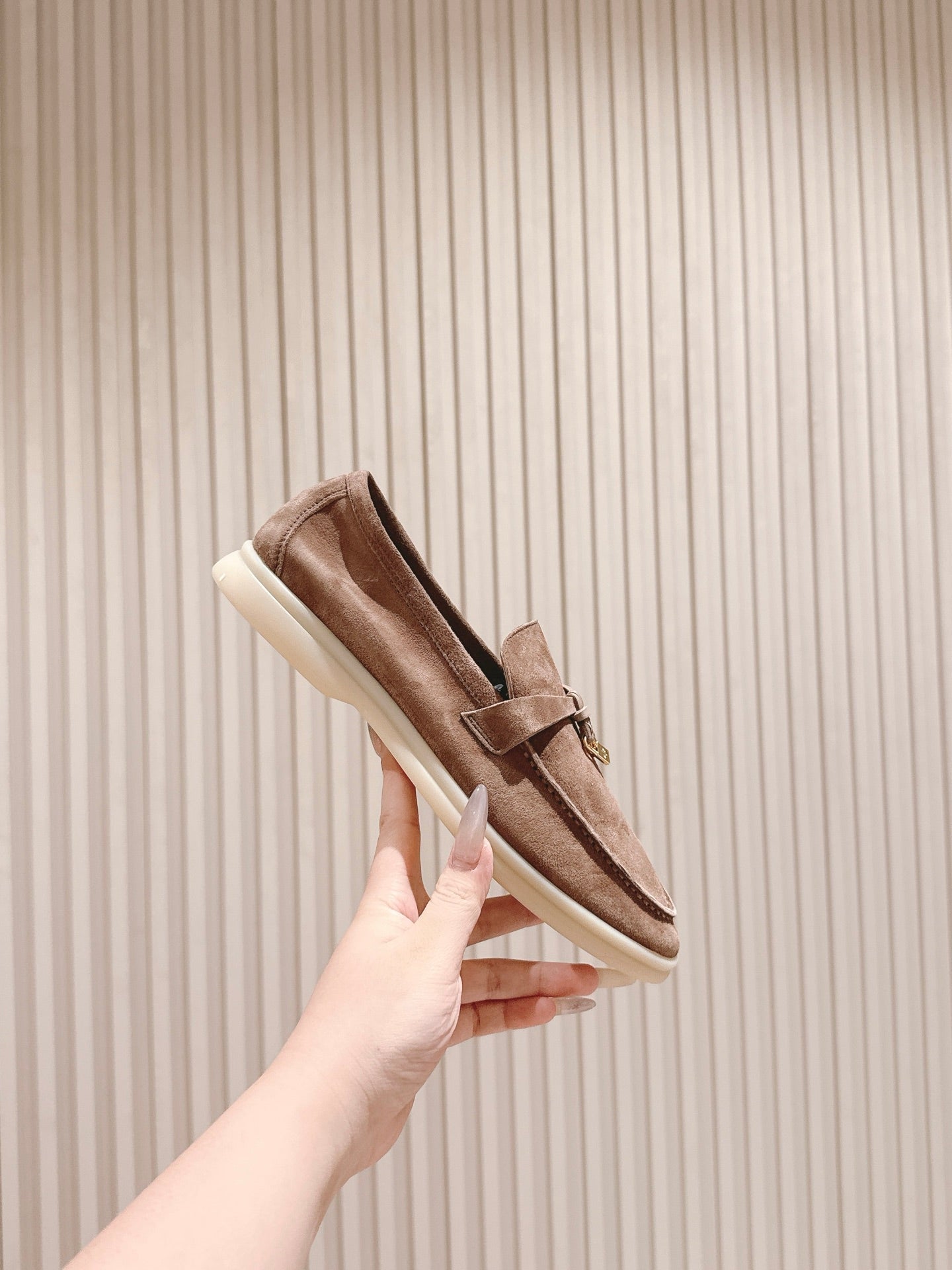 SUMMER WALK LOAFERS BROWN SUEDE WITH GOLD PADLOCK CHARM