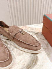 SUMMER WALK LOAFERS BROWN SUEDE WITH GOLD PADLOCK CHARM