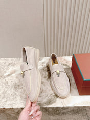 LP LOAFERS 25S IN DUSTY PINK SUEDE WITH SILVER HARDWARE
