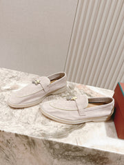 LP LOAFERS 25S IN DUSTY PINK SUEDE WITH SILVER HARDWARE