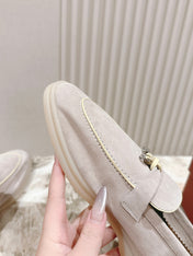 LP LOAFERS 25S IN DUSTY PINK SUEDE WITH SILVER HARDWARE