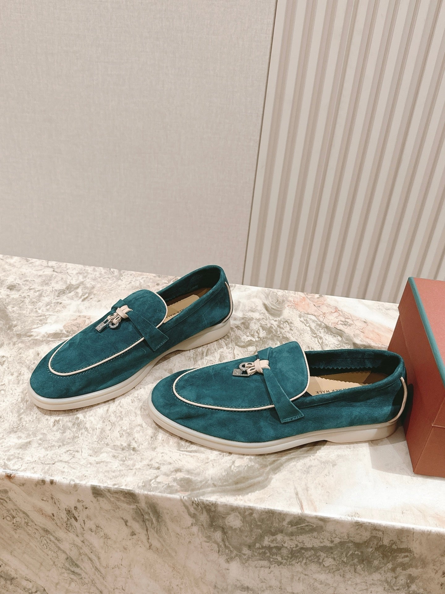 LP LOAFERS 25S IN OCEAN GREEN-BLUE SUEDE WITH SILVER HARDWARE